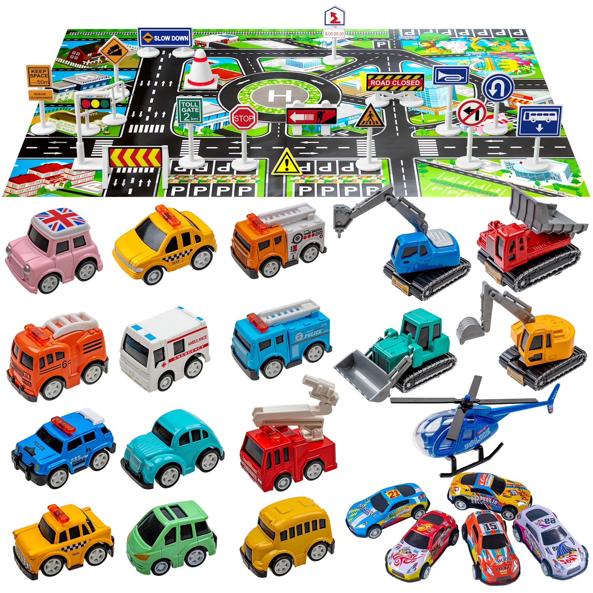 20 Pack Pull Back Alloy Car Toy with Play Mat for Kids 4-8-12, Alloy F –  RokerTime