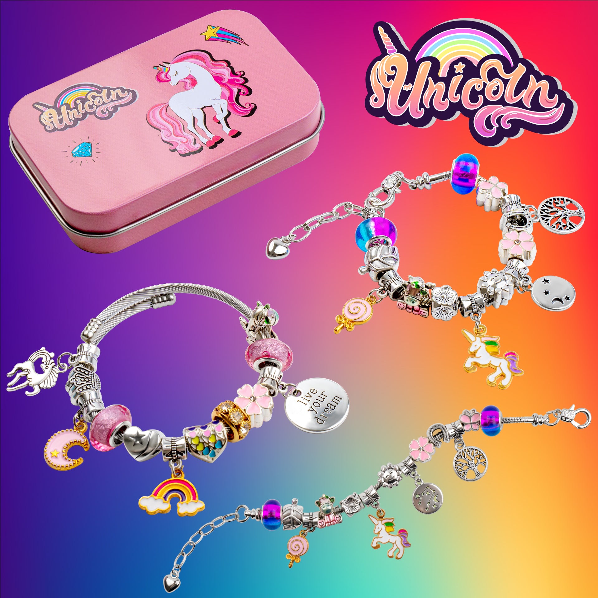 Charm Bracelet Making Kit,jewelry Making Supplies Beads,unicorn/mermaid  Crafts Gifts Set For Girls Teens Age 8-12