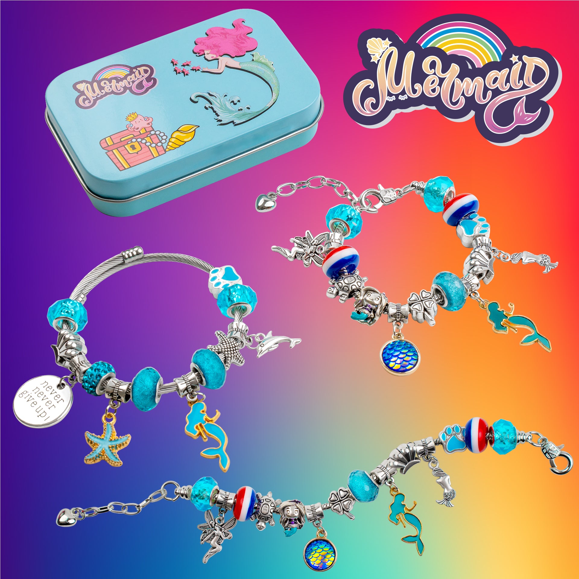 Charm Bracelet Making Kit Jewelry Supplies Beads Crafts Set Girls Age 8-12  Gifts
